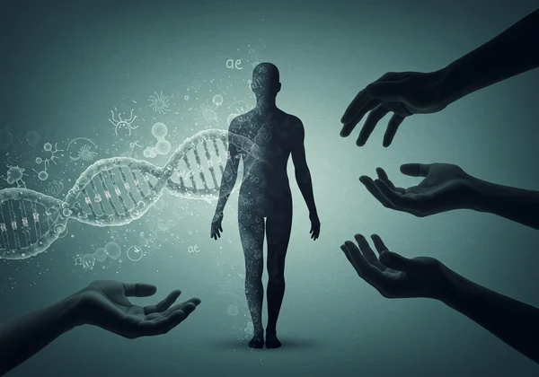 Abstract depiction of nature vs. nurture influencing a person