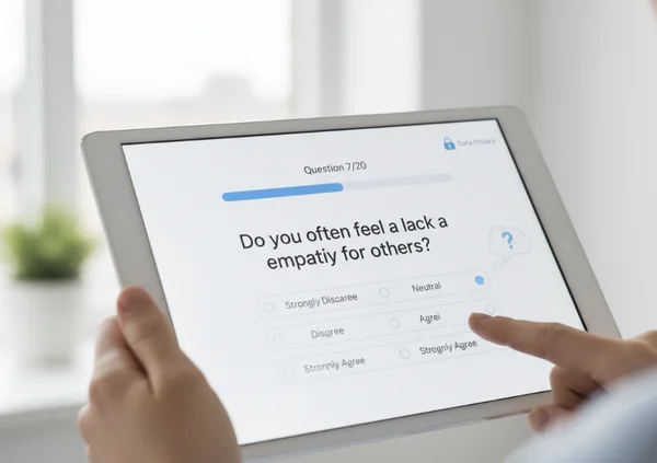 Person taking an ethical online psychological test