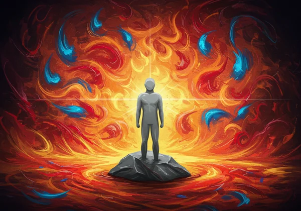 一个人在情感动荡中平静地站立，像一块岩石。