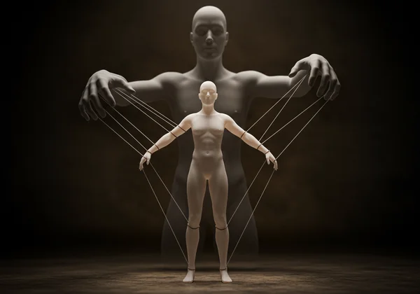 一个模糊的身影像操纵木偶一样操控着一个人。