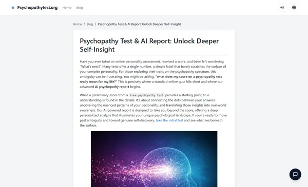Test de Psychopathie et Rapport IA : Déverrouillez une Auto-Analyse plus Profonde