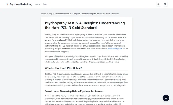 Test de Psychopathie et Insights IA : Comprendre le Standard d'Or Hare PCL-R